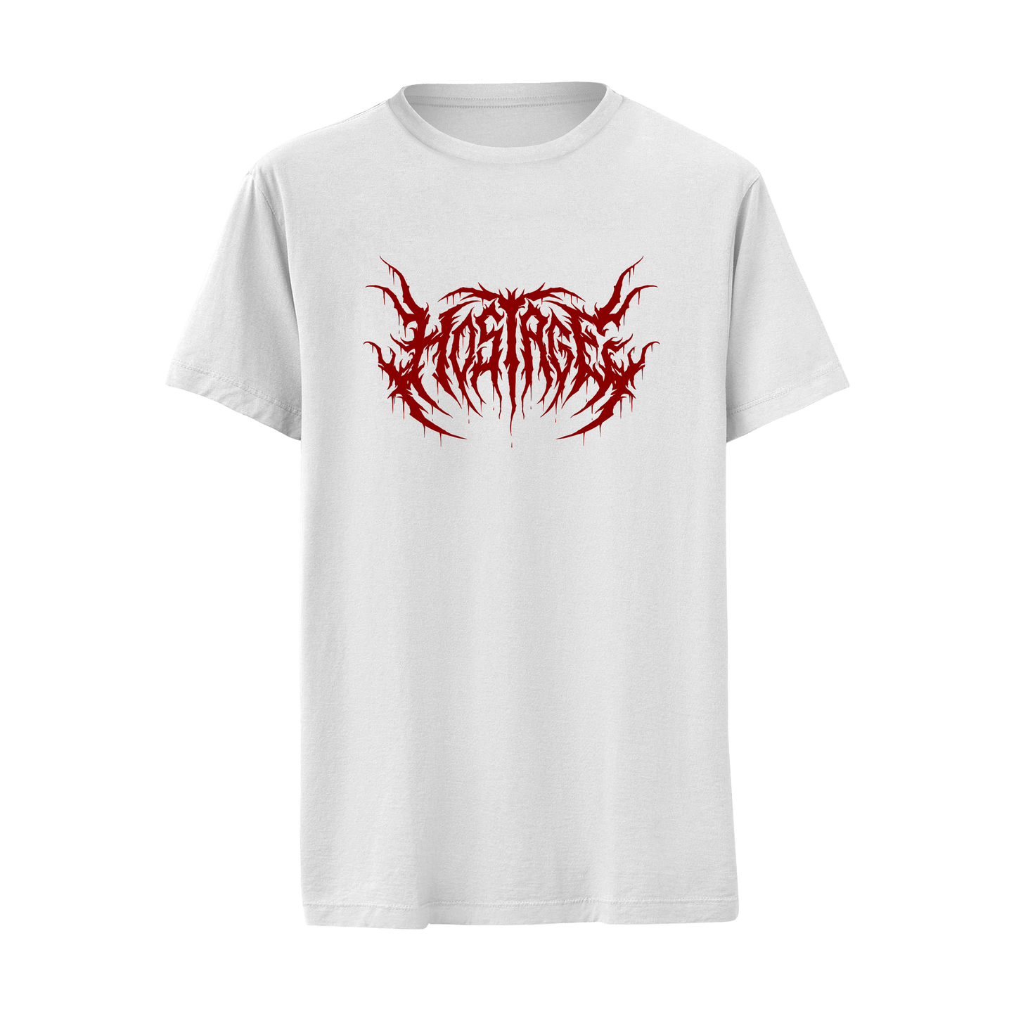 HOSTAGE Deathmetal Logo White T-Shirt Merchandise front
